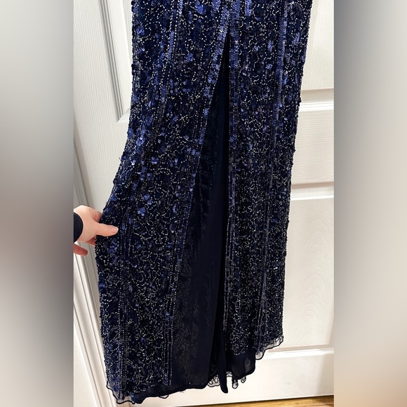 Mac Duggal 5002 Embellished Front Slit Long Sleeve Gown Midnight Blue sz 4 - Picture 6 of 10